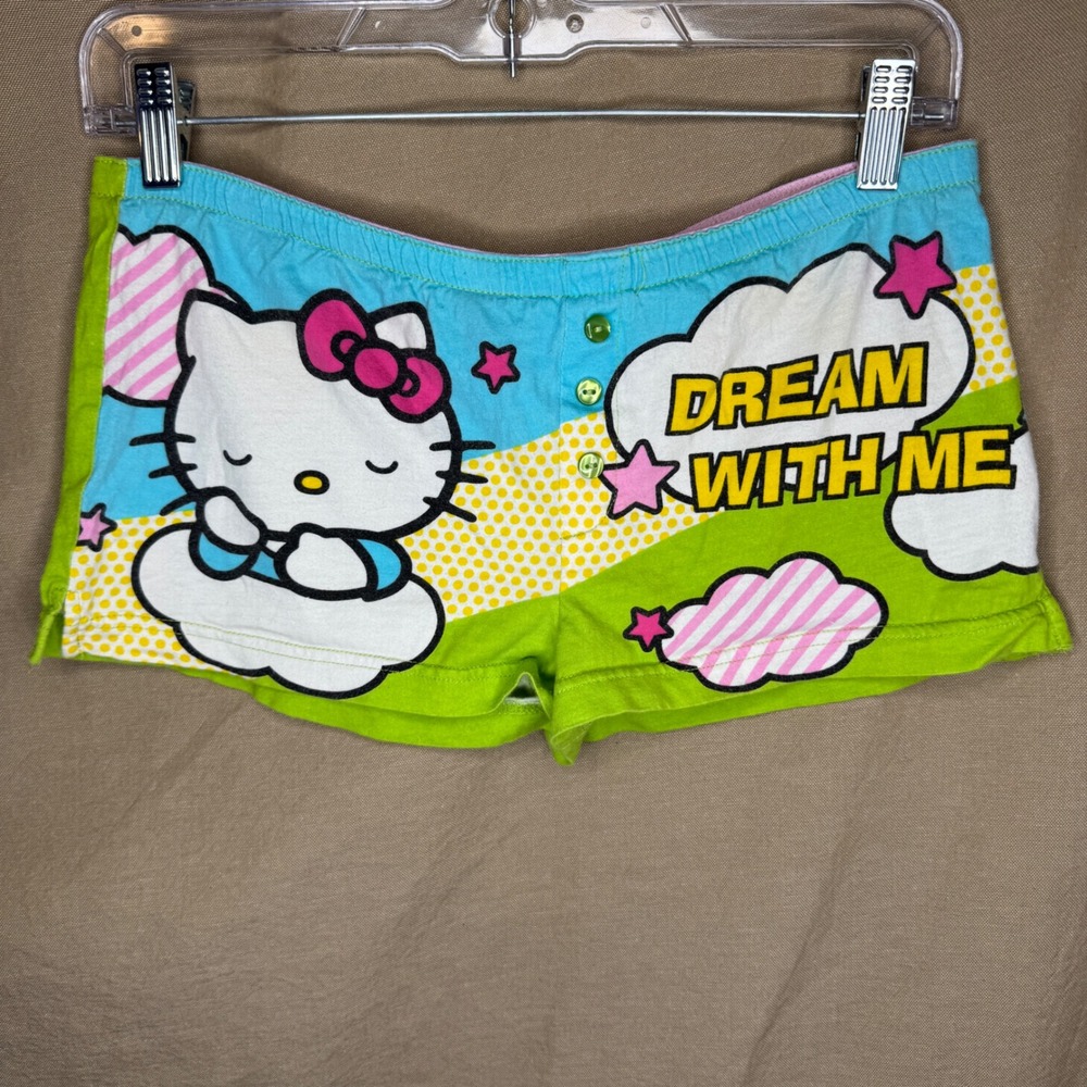 Hello Kitty Sanrio Dream With Me Pajama Shorts Green Blue Y2K Kawaii Small 2007